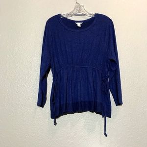 Caslon Cozy Tie Waist Peplum Blue Long Sleeve Top